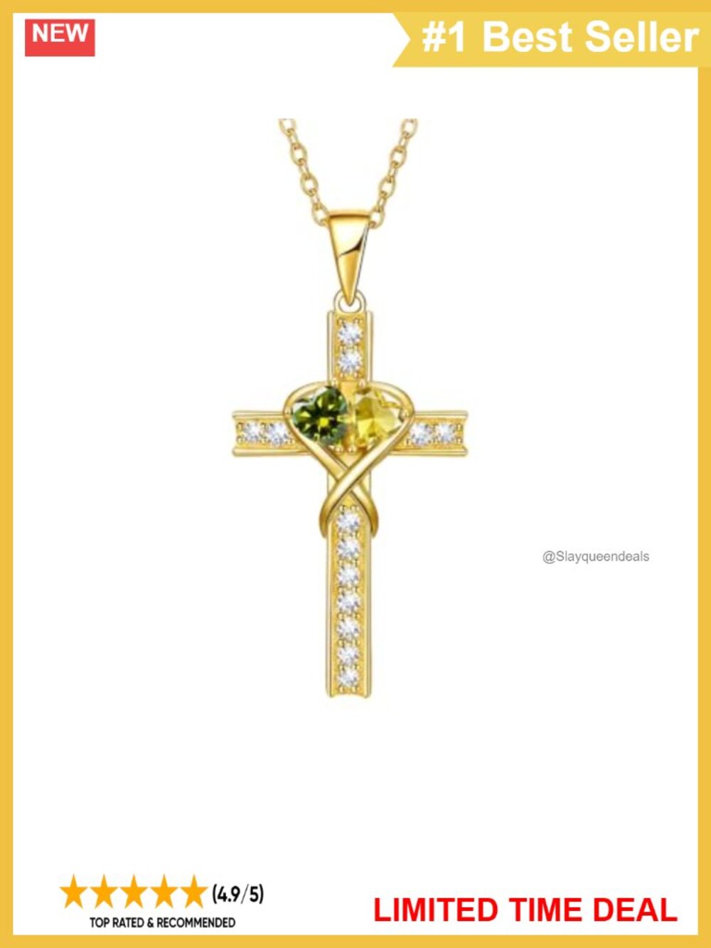 Infinity Cross Necklace Double Birthstone Pendant Women Gift
